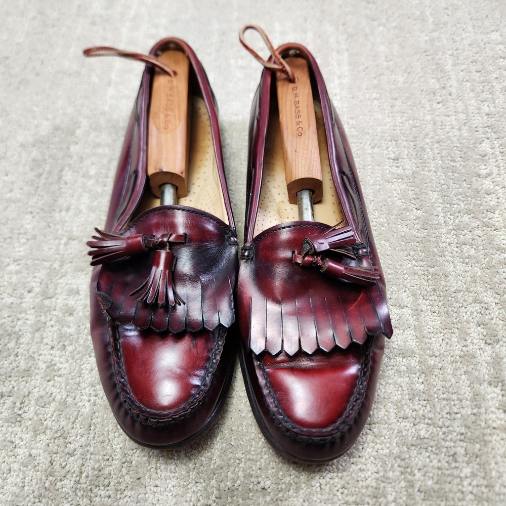 GH Bass Weejuns Mens Burgundy Leather Kiltie Tassel Loafers Shoes 9.5 D
